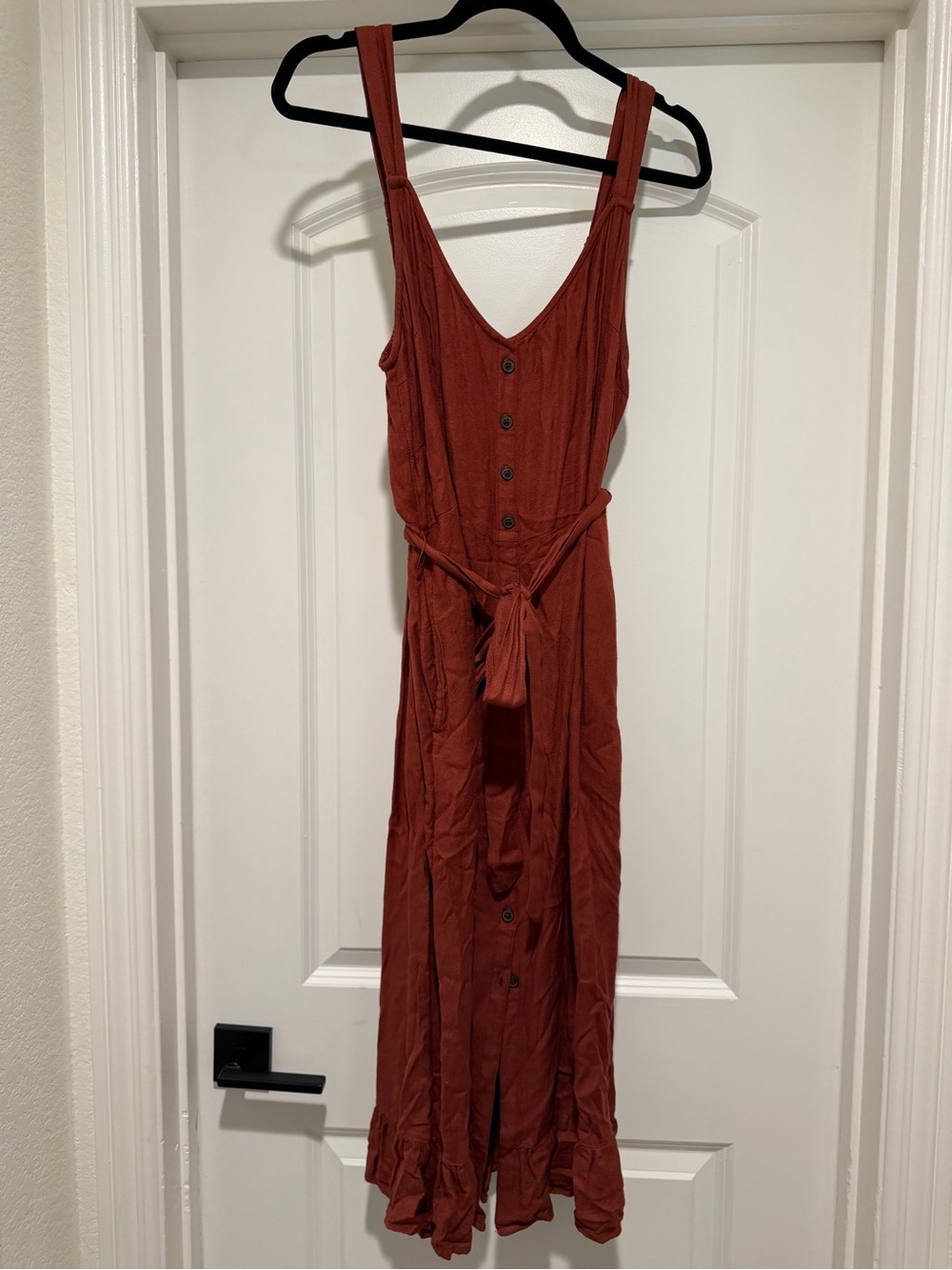 Size XL - Abercrombie & Fitch Rust Button-Front Midi Dress with Tie Waist